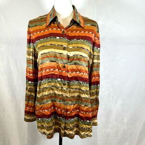Earthtone colors 100% Silk long sleeve button down top size small